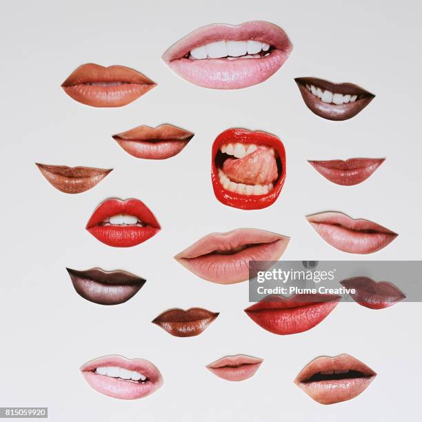 lips eyes comp montage - tong-uitsteken stockfoto's en -beelden