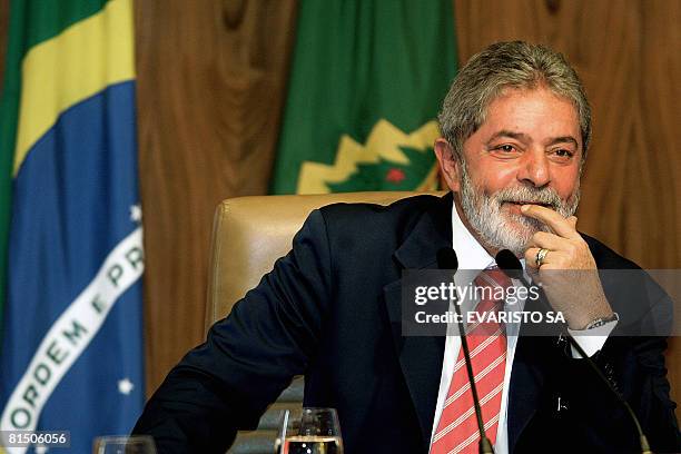Brazil's President Luiz Inacio Lula da Silva gestures during a ministerial meeting at Planalto Palace, on June 9 in Brasilia. Lula da Silva's...