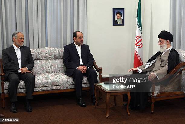 Iran's supreme leader, Ayatollah Ali Khamenei , and First Vice-President Parviz Davoudi meet with Iraqi Prime Minister Nuri al-Maliki in Tehran on...