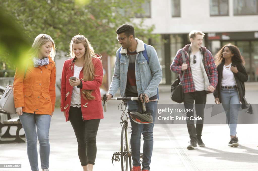 Students walking outside university