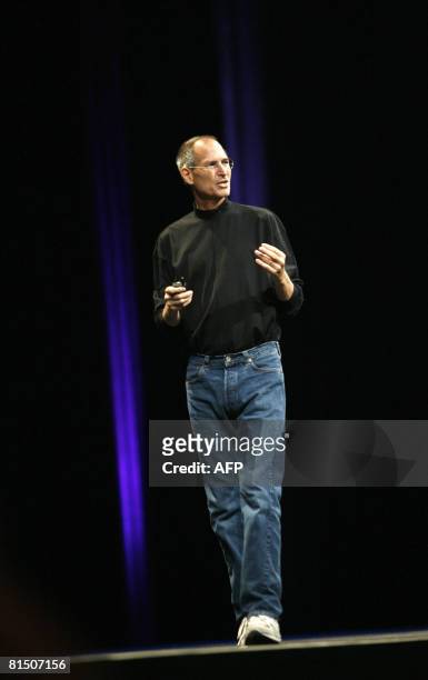 Steve Jobs, chief executive officer of Apple Inc., introduces the new iPhone 3G and 2.0 software update during the Worldwide Developers Conference in...