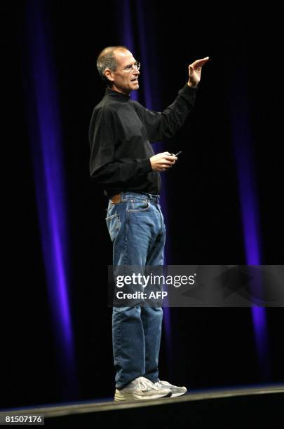 Steve Jobs, chief executive officer of Apple Inc., introduces the new iPhone 3G and 2.0 software update during the Worldwide Developers Conference in...