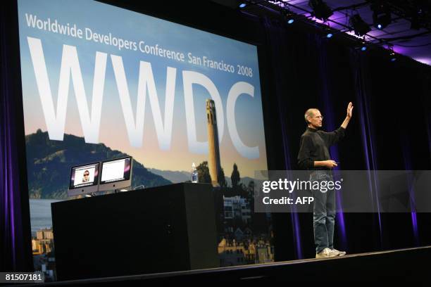 Steve Jobs, chief executive officer of Apple Inc., introduces the new iPhone 3G and 2.0 software update during the Worldwide Developers Conference in...