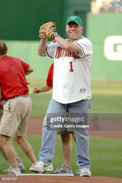 President and CEO of Discovery Communications, David Zaslav throws out the opening pitch to celebrate the premiere of Planet Green, a new network...