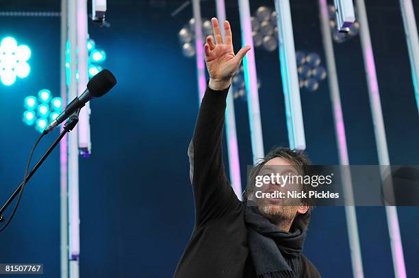 Musician Thom Yorke of Radiohead performs at Malahide Castle on June 7, 2008 in Dublin, Ireland.