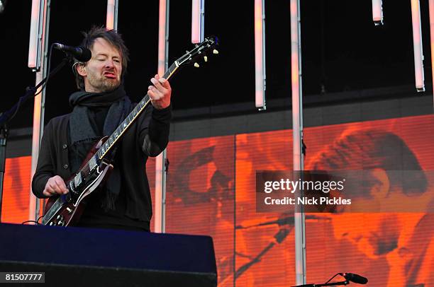 Musician Thom Yorke of Radiohead performs at Malahide Castle on June 7, 2008 in Dublin, Ireland.