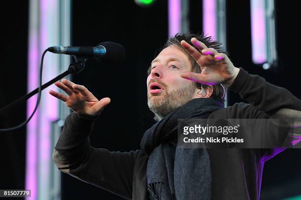 Musician Thom Yorke of Radiohead performs at Malahide Castle on June 7, 2008 in Dublin, Ireland.