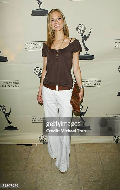 Actress Tamara Braun arrives at the Daytime Emmy nominee reception held at Savannah Restaurant at the Warner Music building on June 9, 2008 in...