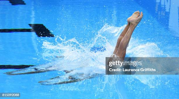 Manila Flamini of Italy and Giorgio Minisini of Italy competes during the Mixed Duet Synchro Technical, Preliminary Round on day two of the Budapest...