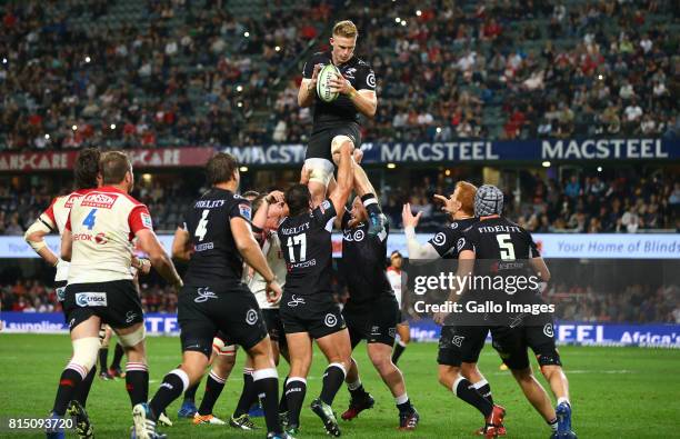 Daniel du Preez of the Cell C Sharks during the Super Rugby match between Cell C Sharks and Emirates Lions at Growthpoint Kings Park on July 15, 2017...
