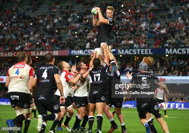 Daniel du Preez of the Cell C Sharks during the Super Rugby match between Cell C Sharks and Emirates Lions at Growthpoint Kings Park on July 15, 2017...