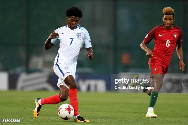 Isaac Buckley-Ricketts of England in action during the UEFA European Under-19 Championship Final between England and Portugal on July 15, 2017 in...