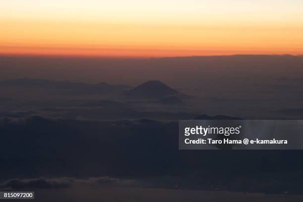 mt. yotei in hokkaido sunset time aerial view from airplane - mount yotei stock pictures, royalty-free photos & images