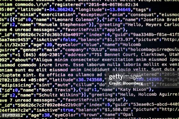 Sample of JSON computer code is displayed on a monitor for a photograph in Tiskilwa, Illinois, U.S., on Wednesday, July 12, 2017. JSON is a...