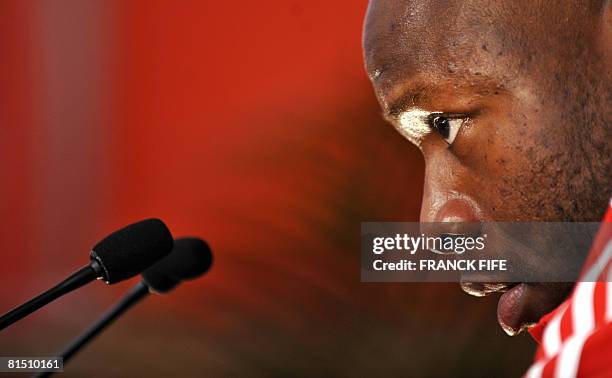 French defender Willial Gallas speaks during a press conference on June 10, 2008 in Chatel-Saint-Denis. Raymond Domenech drew parallels with France's...