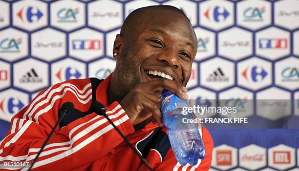 French defender Willial Gallas reatcs during a press conference on June 10, 2008 in Chatel-Saint-Denis. Raymond Domenech drew parallels with France's...