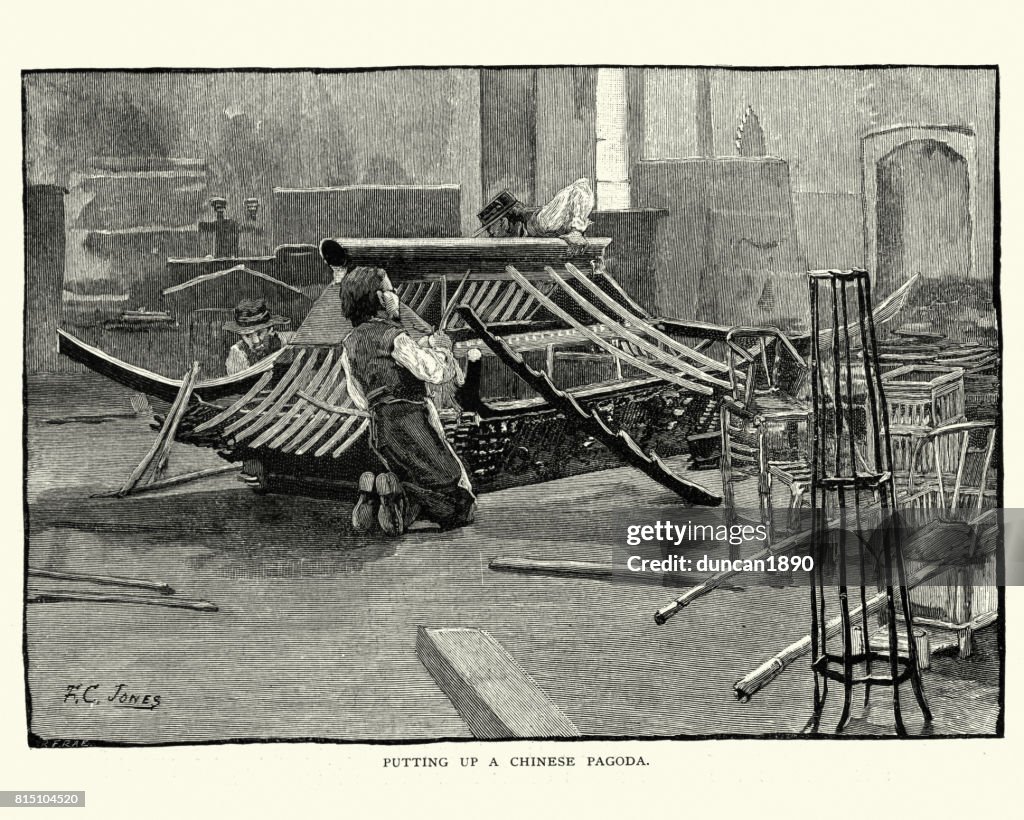 Putting up a Chinese Pagoda, Smithsonian Institution, 1884