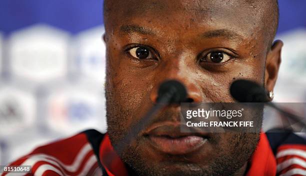 French national football team defender William Gallas speaks during a press conference on June 10, 2008 in Chatel-Saint-Denis. Raymond Domenech drew...