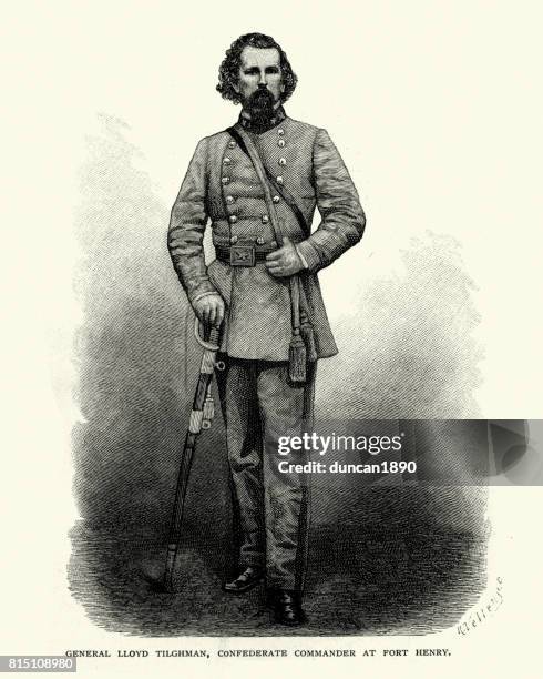 american civil war,  general lloyd tilghman - csa stock illustrations