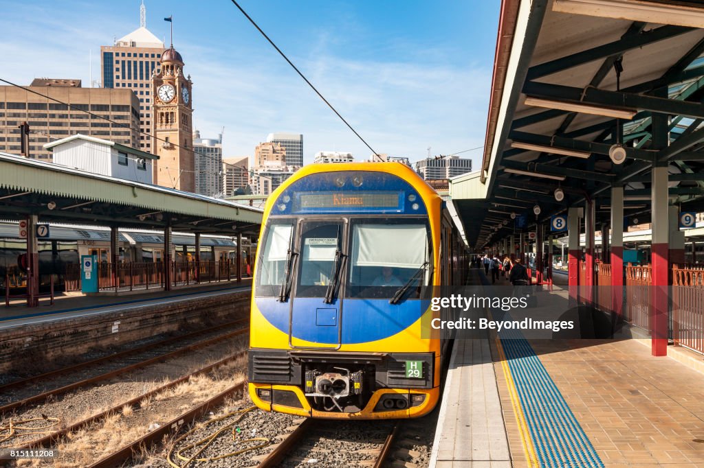 Train to popular regional destination Kiama waits in Sydney Central