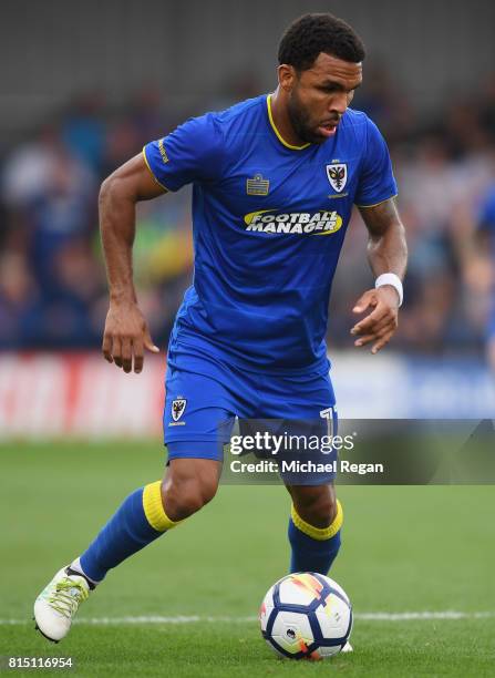 Andy Barcham of Wimbledon in action during the pre-season friendly match between AFC Wimbledon and Watford at The Cherry Red Records Stadium on July...