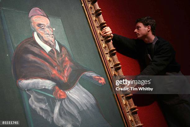 Francis Bacon's tribute to Velasquez's Pope Innocent X, February 8th 2005. The painting will be offered at Christie's Auction House on the 8th of...