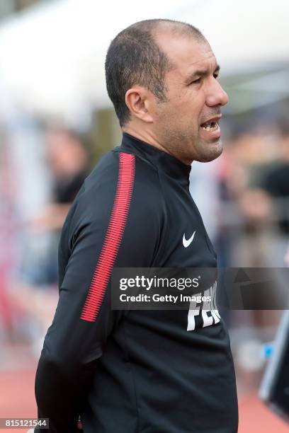 Coach Leonardo Jardim of As Monaco during the friendly match between AS Monaco and Stoke City at Stade d'Octodure on July 15, 2017 in Martigny,...