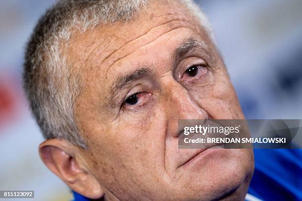 El Salvador's coach Eduardo Lara listens to a question during a press conference a day before their CONCACAF Gold Cup match against Jamaica at the...