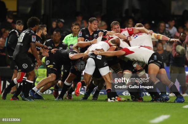 Etienne Oosthuizen of the Cell C Sharks during the Super Rugby match between Cell C Sharks and Emirates Lions at Growthpoint Kings Park on July 15,...