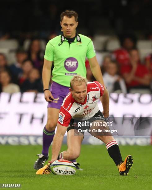 Ross Cronje of the Emirates Lions during the Super Rugby match between Cell C Sharks and Emirates Lions at Growthpoint Kings Park on July 15, 2017 in...