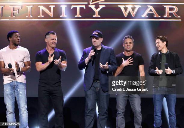 Actors Chadwick Boseman and Josh Brolin, producer Kevin Feige, actors Mark Ruffalo and Tom Holland of AVENGERS: INFINITY WAR took part today in the...
