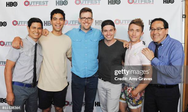 Tepnapa, Davi Santos, David Berry, Grant Davis, Ben Baur and Carlos Pedraza attend the 2017 Outfest Los Angeles LGBT Film Festival - "Something Like...