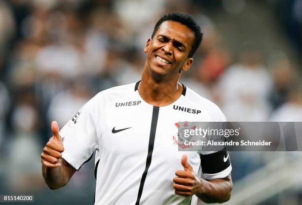 Jo of Corinthians reacts during the match between Corinthians and Atletico PR for the Brasileirao Series A 2017 at Arena Corinthians Stadium on July...