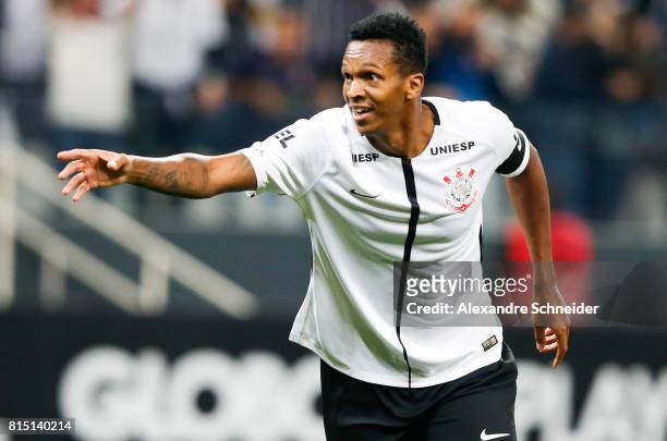 Jo of Corinthians celebrates their second goal during the match between Corinthians and Atletico PR for the Brasileirao Series A 2017 at Arena...