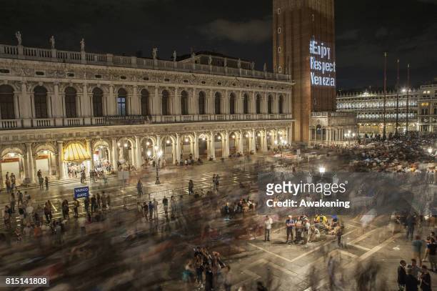 People go out from St. Mark square after the fireworks show for the Redentore Celebrations on July 15, 2017 in Venice, Italy. Redentore, which is in...