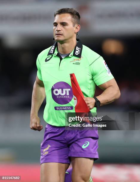 Assistant Referee:AJ Jacobs during the Super Rugby match between Cell C Sharks and Emirates Lions at Growthpoint Kings Park on July 15, 2017 in...
