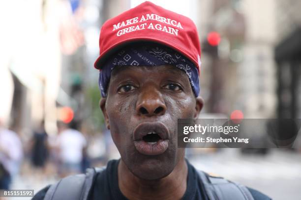 Red Pill Ken, a Pro-Trump counter protester during an anti-Trump protest outside of Trump Tower on 5th Avenue on July 15, 2017 in New York City.