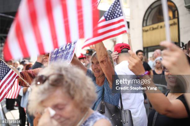 Pro-Trump counter protest near an anti-Trump protest outside of Trump Tower on 5th Avenue on July 15, 2017 in New York City.
