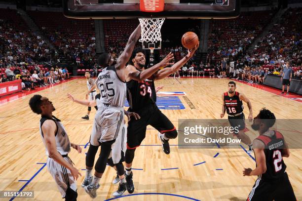 Keith Benson of the Portland Trail Blazers shoots a lay up against the San Antonio Spurs during the Quarterfinals of the 2017 Summer League on July...