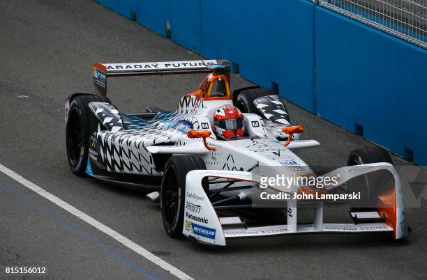 Driver Loic Duval for Paraday Future Dragon Racing on track during the Formula E Qualcomm New York City ePrix on July 15, 2017 in New York City.