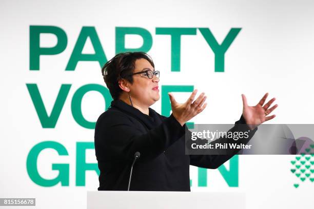 Green Party co-leader Metiria Turei speaks during the 2017 Green Party Conference at AUT Auckland on July 16, 2017 in Auckland, New Zealand.