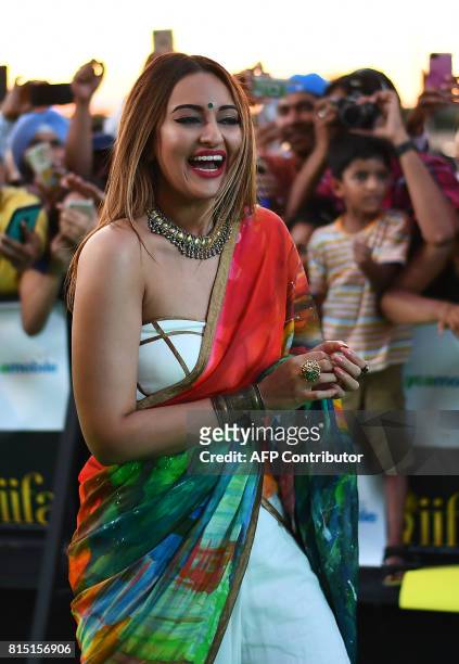 Bollywood actress Sonakshi Sinha arrives for the IIFA Awards of the 18th International Indian Film Academy Festival at the MetLife Stadium in East...