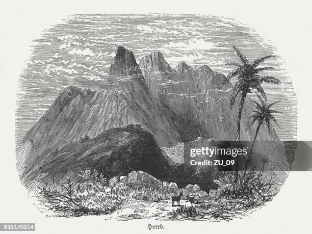 mount horeb (deuteronomy 4, 10), wood engraving, published in 1886 - mount sinai stock illustrations