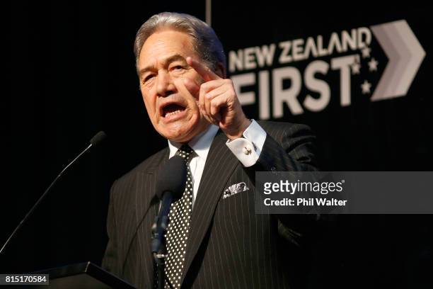 New Zealand First Leader Winston Peters speaks at the 2017 New Zealand First Convention at the Vodafone Events Centre, Manukau on July 16, 2017 in...