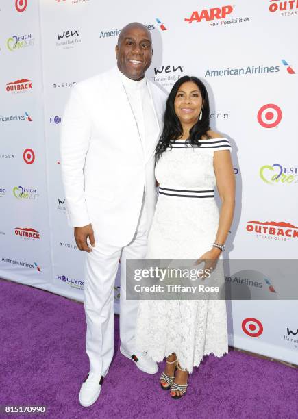 Professional basketball player Magic Johnson and Cookie Johnson at HollyRod Foundation's DesignCare Gala on July 15, 2017 in Pacific Palisades,...