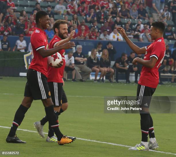 Marcus Rashford of Manchester United celebrates scoring their second goal during the pre-season friendly match between LA Galaxy and Manchester...