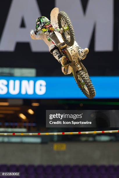 Bryce Hudson clears the bar on his 2nd attempt at 43 feet during the Moto X Step Up Final at X Games Minneapolis on July 15, 2017 at U.S. Bank...