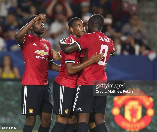 Anthony Martial of Manchester United celebrates scoring their fifth goal during the pre-season friendly match between LA Galaxy and Manchester United...