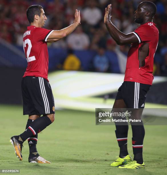 Henrikh Mkhitaryan of Manchester United celebrates scoring their fourth goal during the pre-season friendly match between LA Galaxy and Manchester...