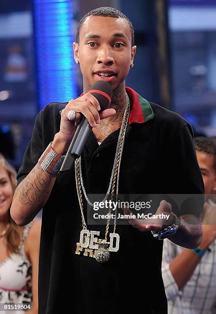 Tyga visits MTV's "TRL" on June 10, 2008 at MTV Studios in New York.
